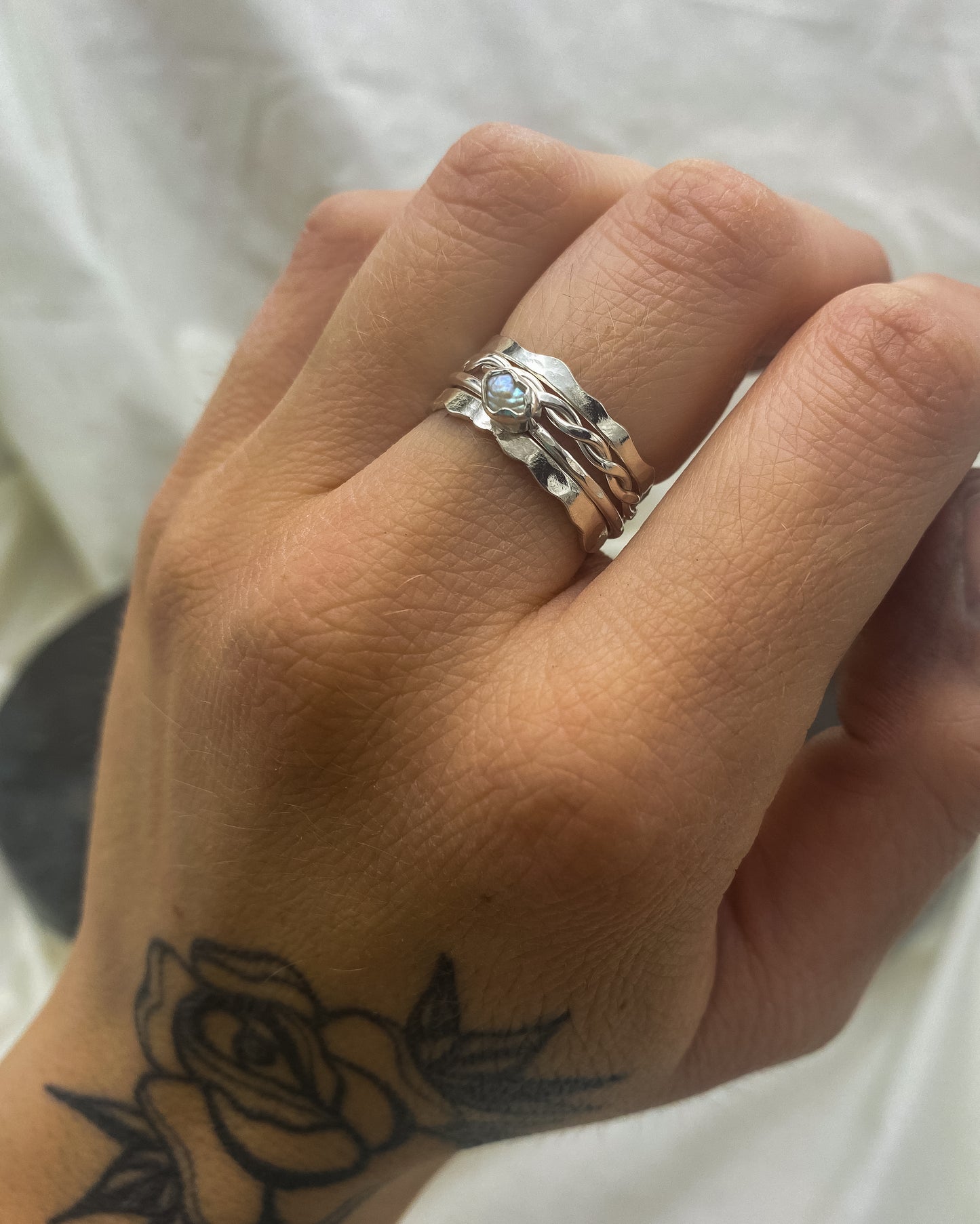 freshwater pearl stacking ring set